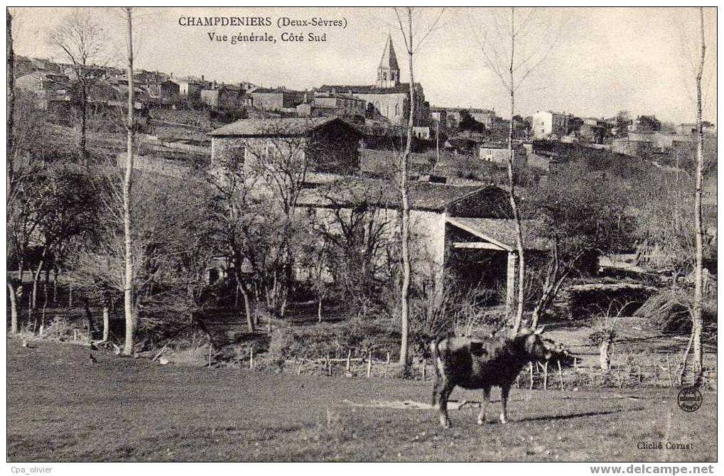 79 CHAMPDENIERS Vue Générale, Coté Sud, Animée, Vache Au Paturage, Ed Cornet, 1908 - Champdeniers Saint Denis