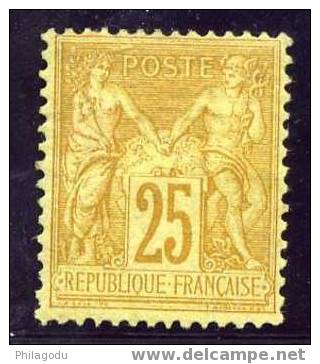 France  92    25c NEUF  Sans  Gomme    Bon Centrage YV Cote 450 Euros - 1876-1898 Sage (Type II)