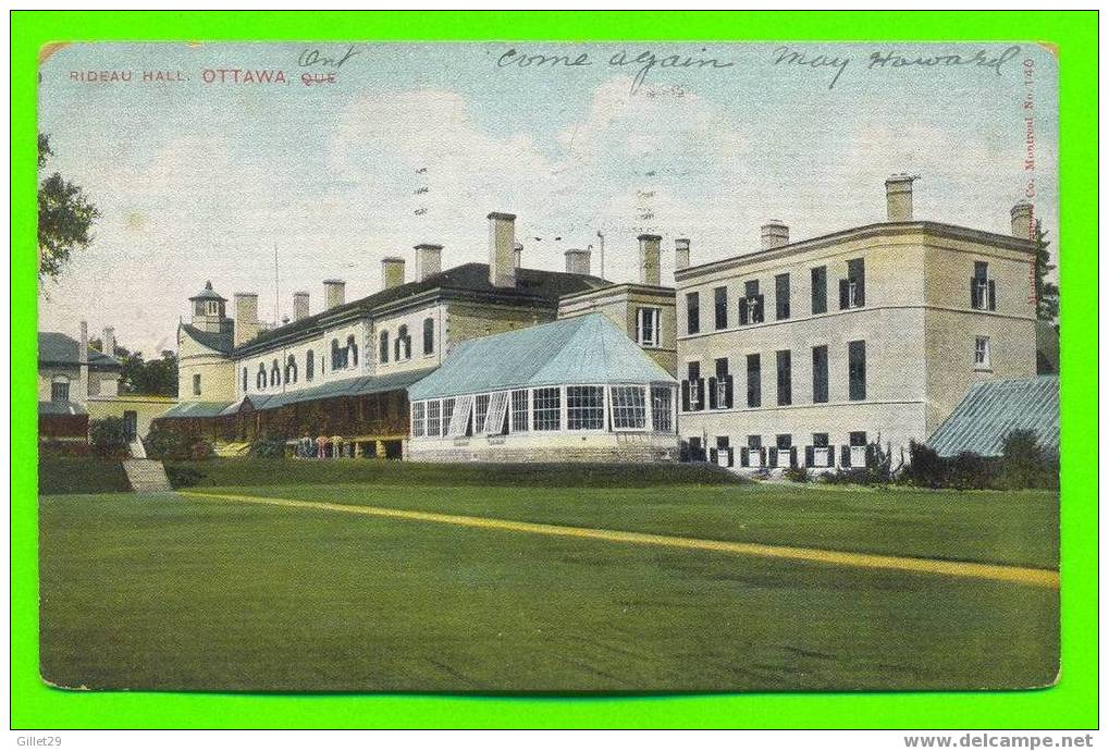 OTTAWA, ONTARIO - RIDEAU HALL - CARTE À VOYAGÉE EN 1906 - DOS NON DIVISÉ - - Ottawa