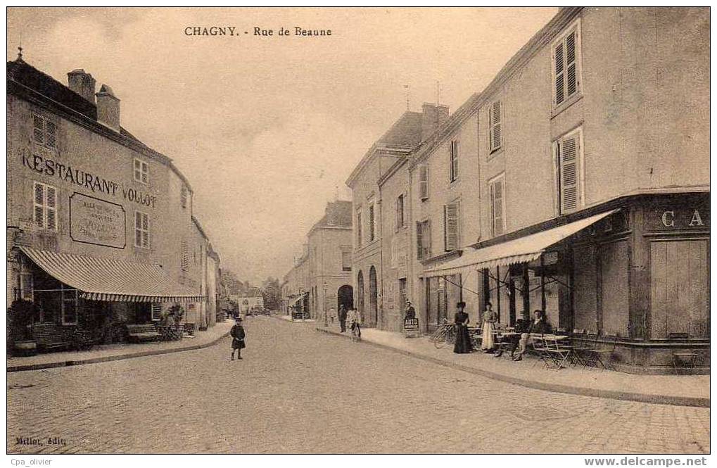 71 CHAGNY Rue De Beaune, Animée, Restaurant Vollot, Café, Ed Millot, 190? - Chagny