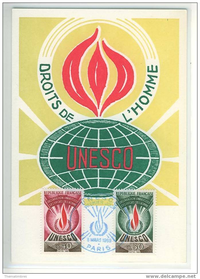 CM0121 Unesco Declaration Universelle Des Droits De L Homme Service 39 40 42 France 1969 Carte MAXIMUM FDC - UNESCO