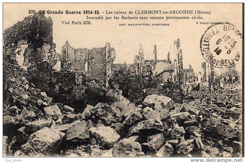 55 CLERMONT EN ARGONNE Ruines De Maisons Bombardées, Guerre 1914-18, Ed Photo Express 570, 1915 - Clermont En Argonne