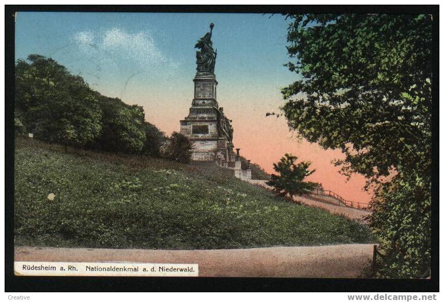 RÜDESHEIM A.RHEIN Nationaldenkmal A.d.Niederwald -- HOLLÄNDISCHER HOF + BRIEFMARKE DEUTSCHES REICH 1914 - Rheingau