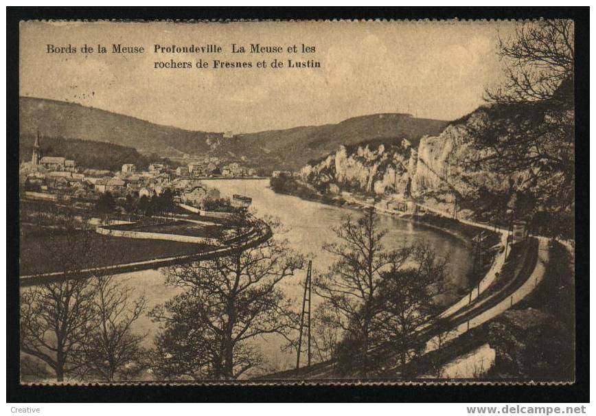 BORDS DE LA MEUSE  PROFONDVILLE LA MEUSE ET LESROCHERS DE FRESNES ET DE LUSTIN + TIMBRE 1924 PROFONDEVILLE - Profondeville