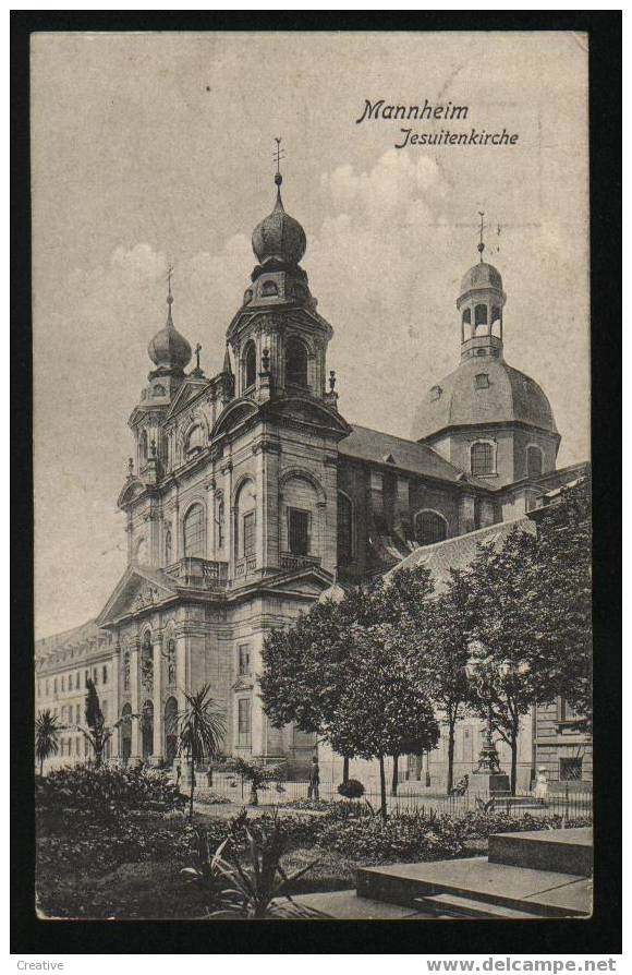 MANNHEIM  JESUITENKIRCHE + BRIEFMARKE 1909 RHEINAU - Mannheim