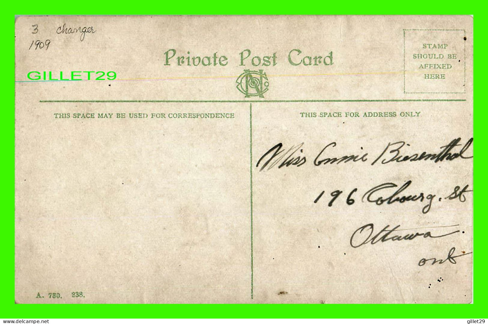 OTTAWA, ONTARIO - WESTERN BLOCK PARLIAMENT BUILDINGS - CARD TRAVEL IN 1909 - - Ottawa