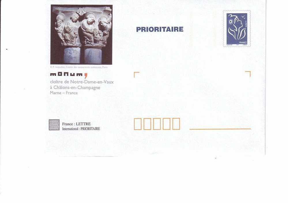 PAP PRIORITAITE TSC "MONUM CLOITRE DE ND EN VAUX A CHALONS EN CHAMPAGNE" Timbre LAMOUCHE BLEU - Prêts-à-poster:Stamped On Demand & Semi-official Overprinting (1995-...)