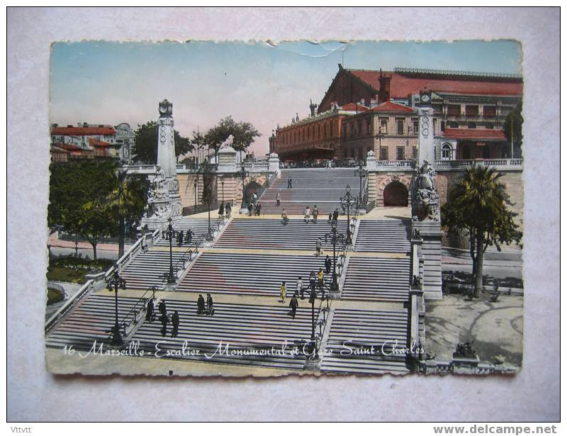 Marseille : Escalier Monumental Et Gare Saint-Charles (16, Dentelée) - Quartier De La Gare, Belle De Mai, Plombières