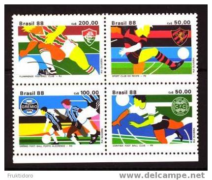 Brazil Mi 2264-2267 Football Clubs - Cup Soccer Champions - Sport Club, Recife - Curitiba FC - Fluminense Rio 1988 ** - Unused Stamps