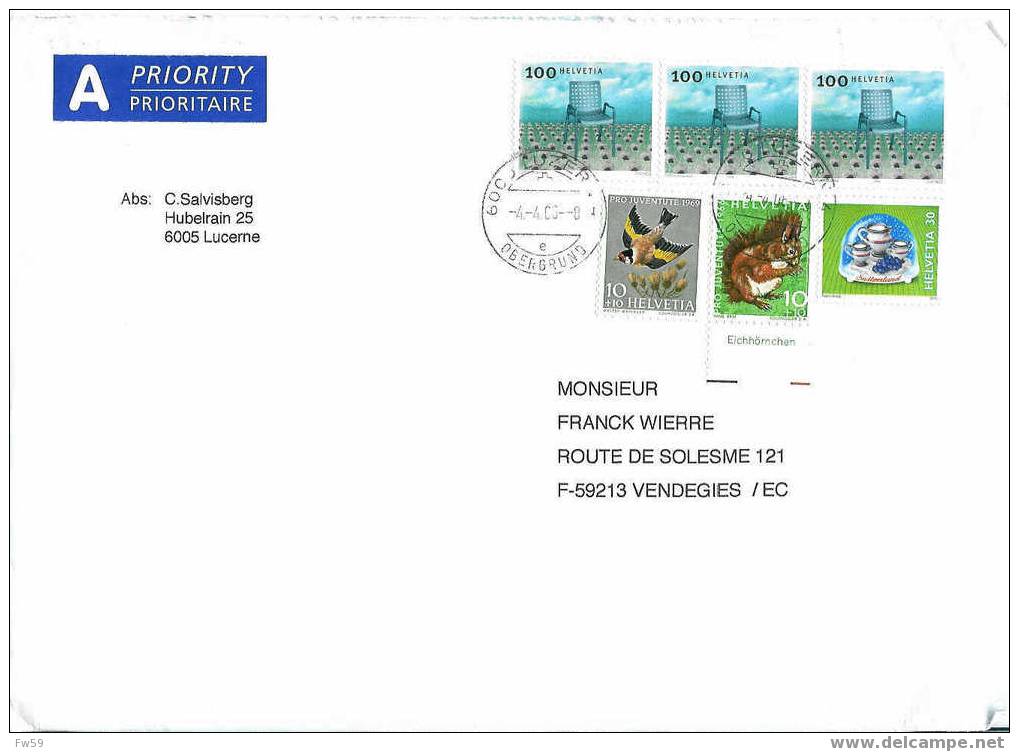 RONGEURS TIMBRE SUR LETTRE SUISSE ECUREUIL1966 + TIMBRE OISEAU 1969 - Rodents