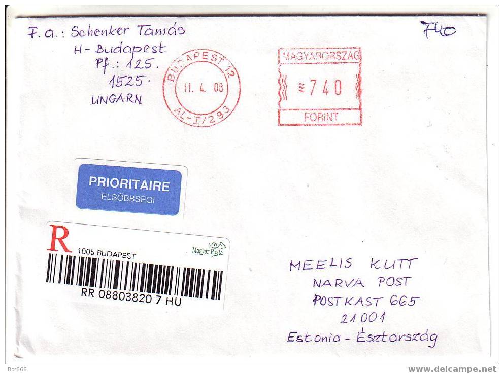 GOOD HUNGARY - ESTONIA " REGISTERED " Postal Cover 2006 - Lettres & Documents