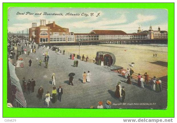 ATLANTIC CITY, NJ - STEEL PIER & BOARDWALK - ANIMATED - WRITTEN - 1907 ILLUSTR. POSTAL CARD & NOV. CO - - Atlantic City