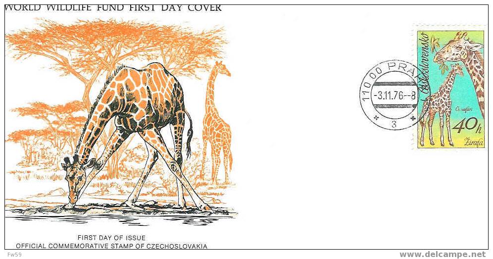 GIRAFE TCHECOSLOVAQUIE PREMIER JOUR 1976 FOND MONDIAL POUR LA NATURE - Giraffes