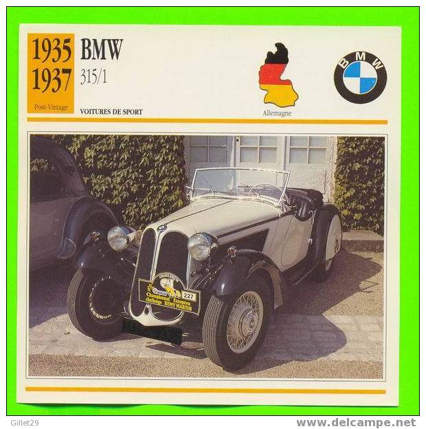 BMW, 1935 315/1 - VOITURE DE SPORT - FICHE COMPLÈTE DE LA VOITURE À L´ENDOS - - Autos