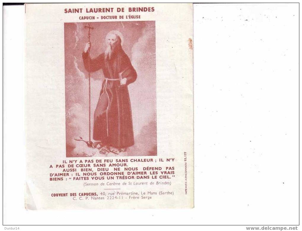 CALENDRIER. 1961  Sa Sainteté JEAN XXIII  / Saint Laurent De BRINDES  (dépliant) - Small : 1961-70