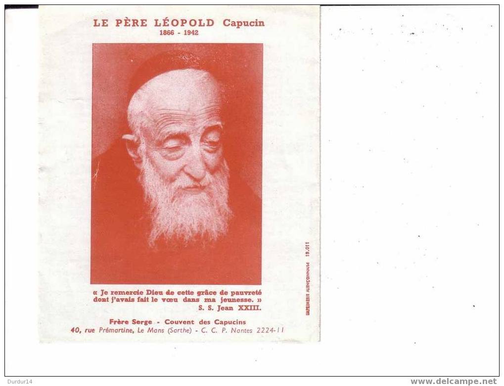CALENDRIER. 1965  Sa Sainteté PAUL VI   / Le Père LEOPOLD  Capucin  (dépliant) - Petit Format : 1961-70