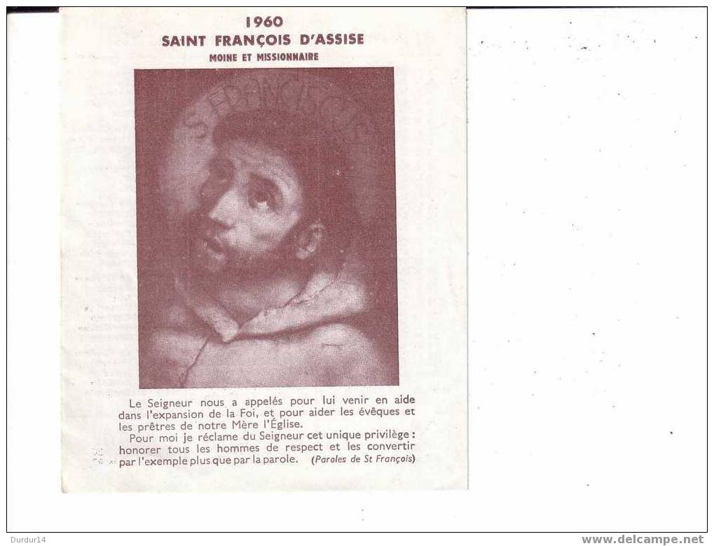 CALENDRIER. 1960  Saint François D'ASSISE / Sainte THERESE  (dépliant) - Klein Formaat: 1941-60