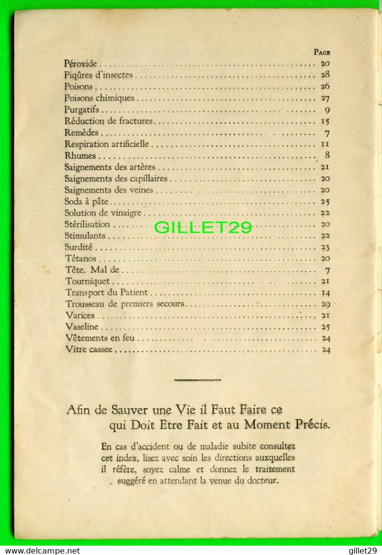 LIVRE - PREMIERS SECOURS À LA MAISON  - 32 PAGES - DATE ENVIRON 1950 - METROPOLITAN LIFE INSURANCE CO - - Santé