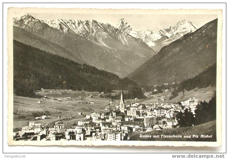 D 286 - Davos Mit Tinzenhorn Und Piz Michel - S/w Foto Ak, 1958 Gelaufen - Davos