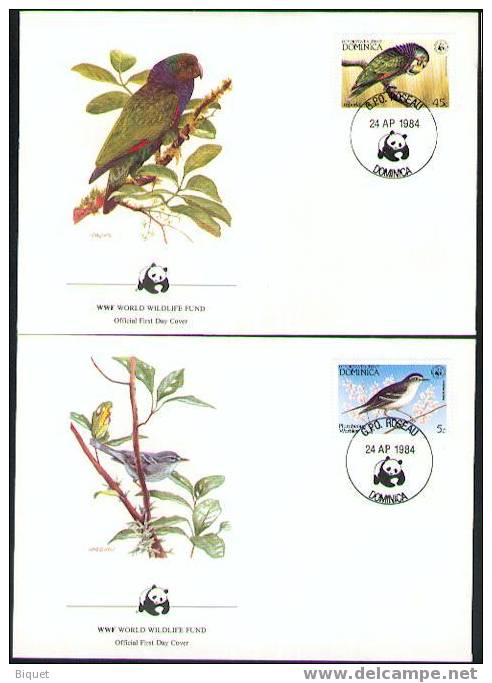 Série De 4 FDC Sur Les Oiseaux De Dominique, WWF - Perroquets & Tropicaux