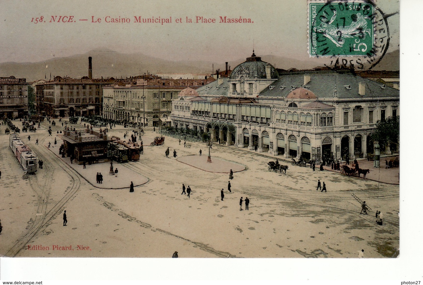 Nice, Casino Municipal Et Place Masséna (animation, Trains, Carrioles) - Places, Squares