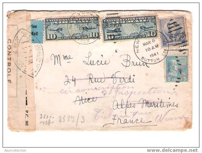 LETTRE AVEC CENSURE +AIR MAIL 1941 - Sobres De Eventos