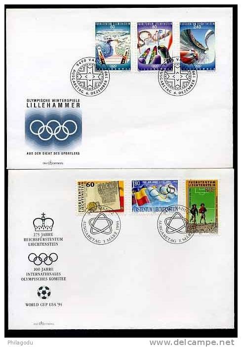 1993  1994  LIECHTENSTEIN FDC  Ski  Bosbleigh  Slalom    Olympique - Winter (Other)