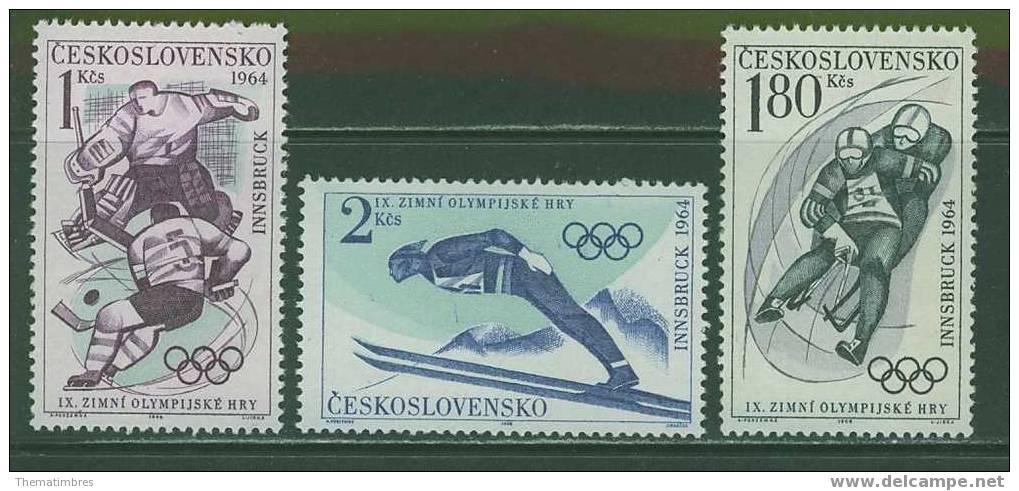 164N0027 Hockey Sur Glace Saut A Ski Luge 1315 à 1317 Tchecoslovaquie 1964 Neuf ** Jeux Olympiques D Innsbruck - Winter 1964: Innsbruck
