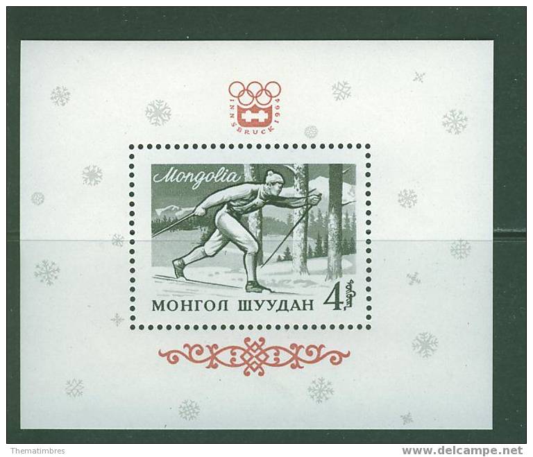 164N0034 Ski De Fond Bloc 7 Mongolie 1964 Neuf ** Jeux Olympiques D Innsbruck - Invierno 1964: Innsbruck