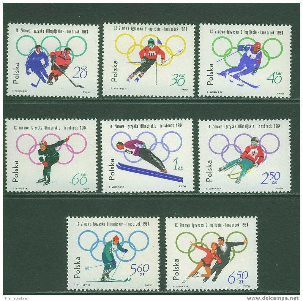 164N0053 Hockey Sur Glace Ski Patinage Luge 1322 à 1329 Pologne 1964 Neuf ** Jeux Olympiques D Innsbruck - Hiver 1964: Innsbruck