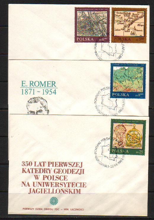 POLAND FDC 1982 POLISH CARTOGRAPHY MAPS Prague Eugen Romer Atlas Plan Of Crakow Krakow Astrolabe Buchowiecki - FDC