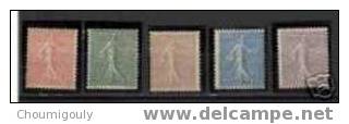 FRANCE 1903-24 Y&T 129/33 "TYPE SEMEUSE LIGNEE SERIE DE 5 VALEURS" NEUFS SANS CHARNIERE XX TTB - 1903-60 Semeuse Lignée