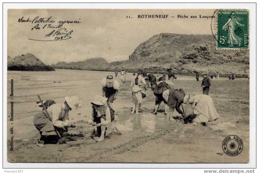 Réf 115  - ROTHENEUF - Pêche Aux Lançon (TRES BELLE CARTE ANIMEE De 1908) - Rotheneuf