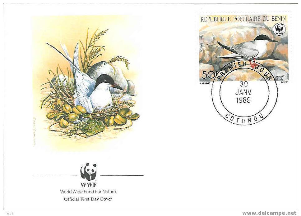 OISEAU  ENVELOPPE PREMIER JOUR WWF REPUBLIQUE POPULAIRE DU BENIN 1989 DIFFERENT - Moineaux