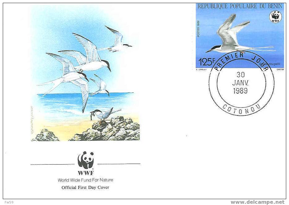 OISEAU  ENVELOPPE PREMIER JOUR WWF REPUBLIQUE POPULAIRE DU BENIN 1989 DIFFERENT 1 - Seagulls