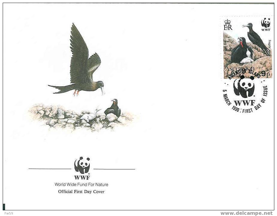 OISEAU FREGATE  ENVELOPPE PREMIER JOUR WWF 1990 ASCENSION ISLAND - Möwen