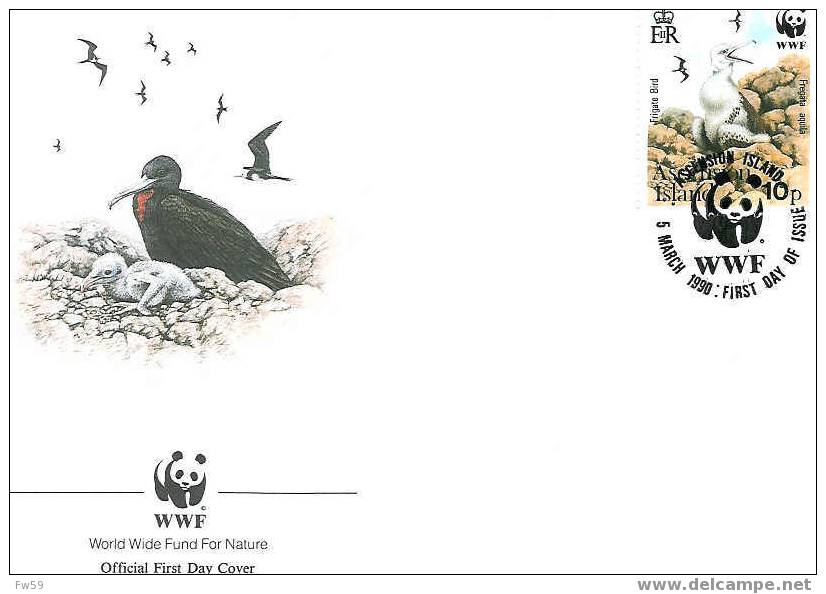 OISEAU FREGATE  ENVELOPPE PREMIER JOUR WWF 1990 ASCENSION ISLAND DIFFERENT - Möwen