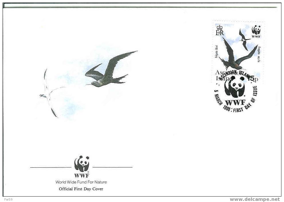OISEAU FREGATE  ENVELOPPE PREMIER JOUR WWF 1990 ASCENSION ISLAND DIFFERENT 1 - Mouettes