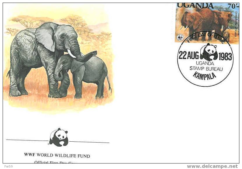 MAMMIFERES ELEPHANT D AFRIQUE ENVELOPPE PREMIER JOUR WWF UGANDA 1983 - Eléphants