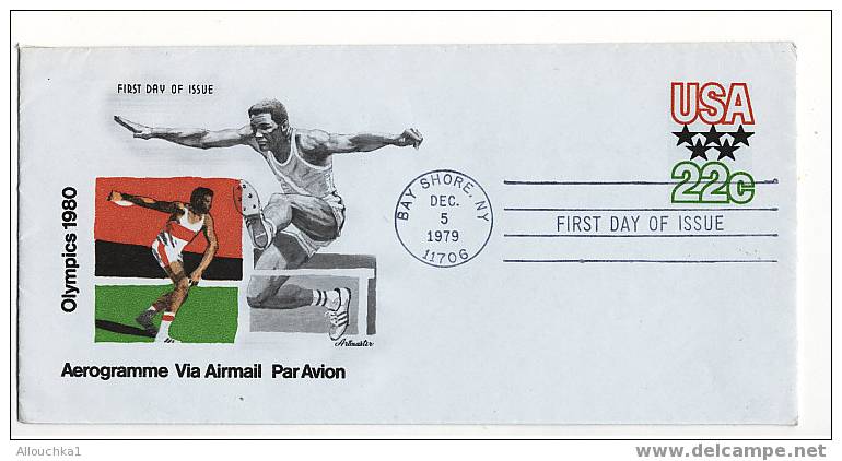 PLI SELECTIONNE  / AEROGRAMME VIA AIR MAIL  DES USA/ ETATS UNIS D'AMERIQUE /UNITED STATES OLYMPICS  FIRST DAY OF ISSUE - Schmuck-FDC
