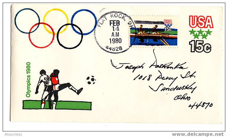 USA/ ETATS UNIS D'AMERIQUE /UNITED STATES/ FLAT ROCK  OLYMPIC 1980 FEB 14 AM 1980 - Schmuck-FDC