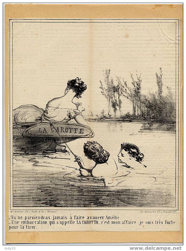 - LES NAGEUSES . LITHO DU XIXe S. DECOUPEE ET COLLEE SUR PAPIER - Natation