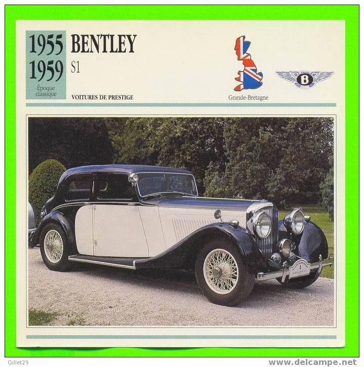 ROOLS ROYCE BENTLEY, 1955 S1 V6 - VOITURE DE PRESTIGE - FICHE COMPLÈTE DE LA VOITURE À L´ENDOS DE LA CARTE - - Voitures