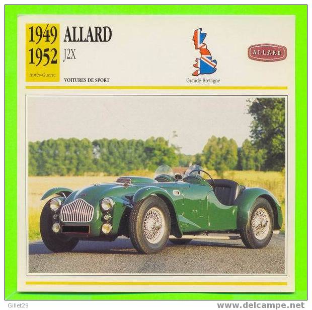 ALLARD, 1949 J2X - VOITURE DE SPORT -  FICHE COMPLÈTE DE LA VOITURE À L´ENDOS DE LA CARTE - - Voitures