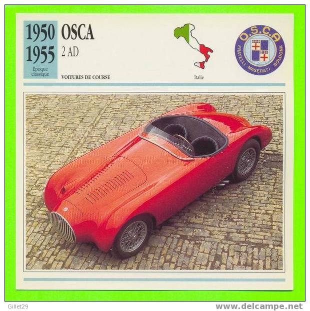 OSCA ,1950 2 AD - VOITURE DE COURSE - FICHE COMPLÈTE DE LA VOITURE À L´ENDOS DE LA CARTE - - Cars