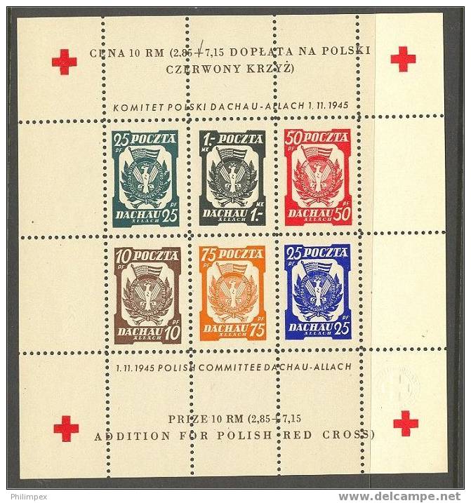 POLAND, SOUVENIR SHEET DACHAU  / RED CROSS 1945 VF UNUSED - Vignettes De La Libération