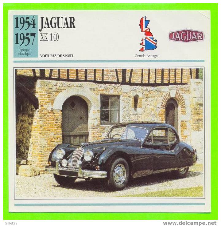 VOITURE, JAGUAR XK 140 1954 - FICHE COMPLÈTE DE LA VOITURE À L´ENDOS DE LA CARTE - - Cars