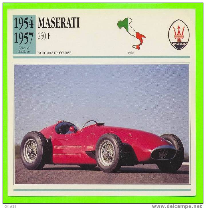 MASERATI, 1954 - 250 F - FICHE COMPLÈTE DE LA VOITURE À L´ENDOS DE LA CARTE - - Voitures