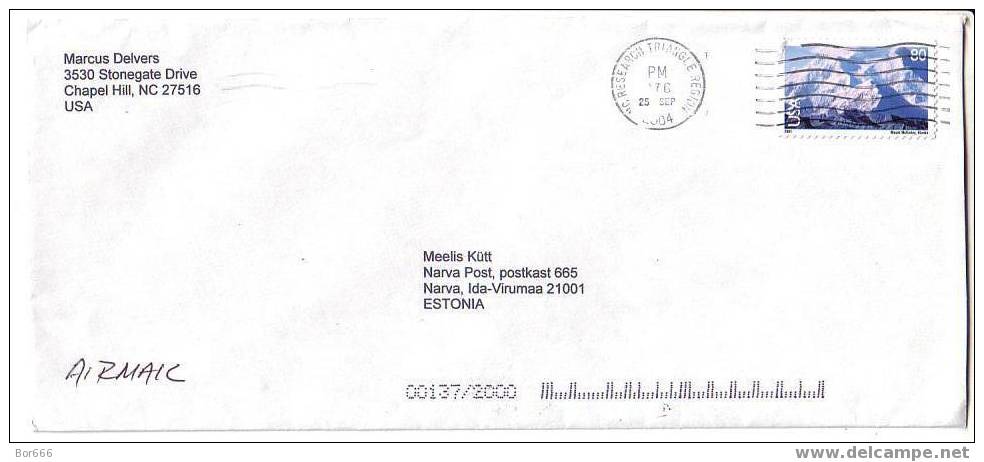 POSTAL COVER USA ( Research Triange Region ) - ESTONIA 2004 - The Rocks - Brieven En Documenten