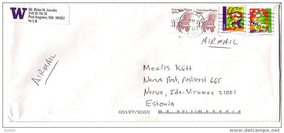 POSTAL COVER USA ( Tacoma ) - ESTONIA 2005 - Christmas & Conestoga Wagon - Lettres & Documents